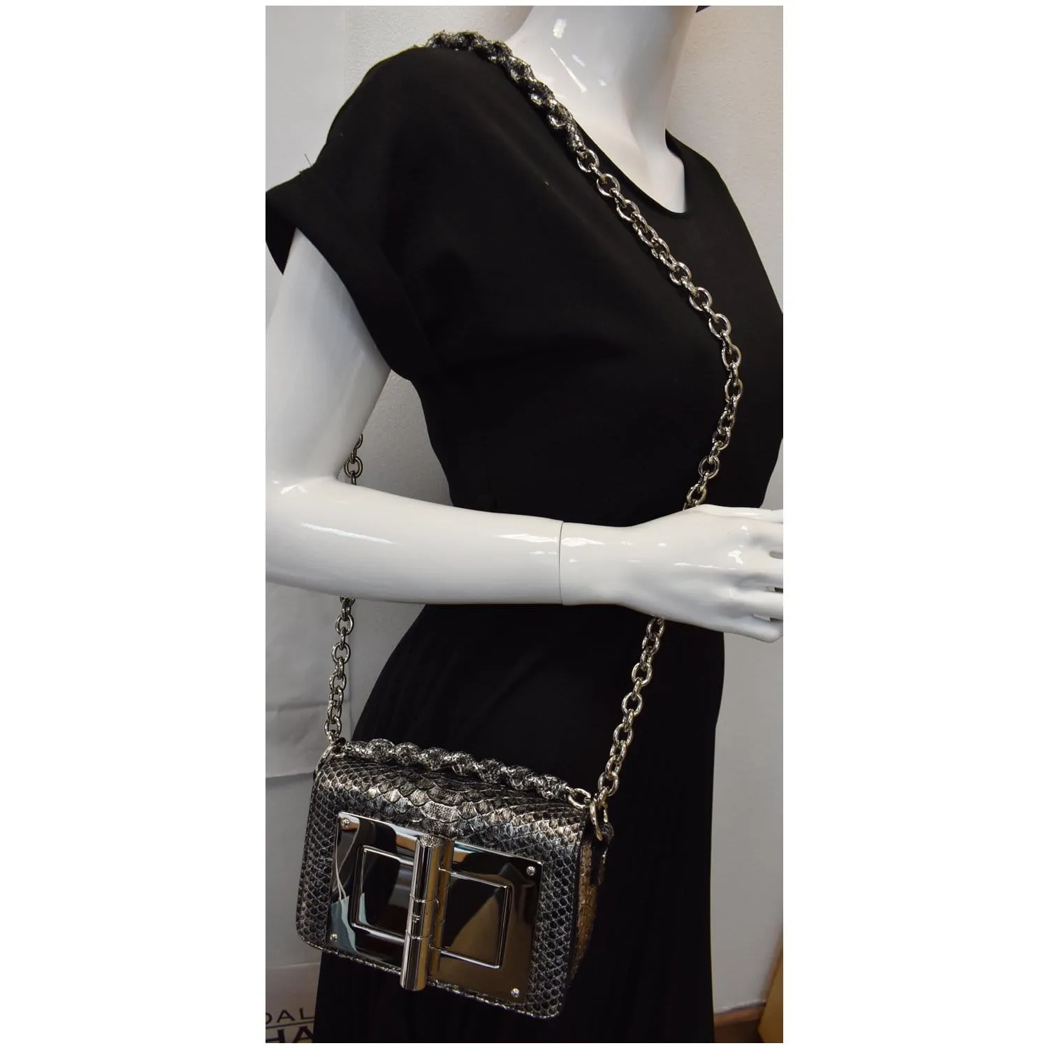 TOM FORD Natalia Small Chain Turnlock Shoulder Bag Silver - 15% OFF