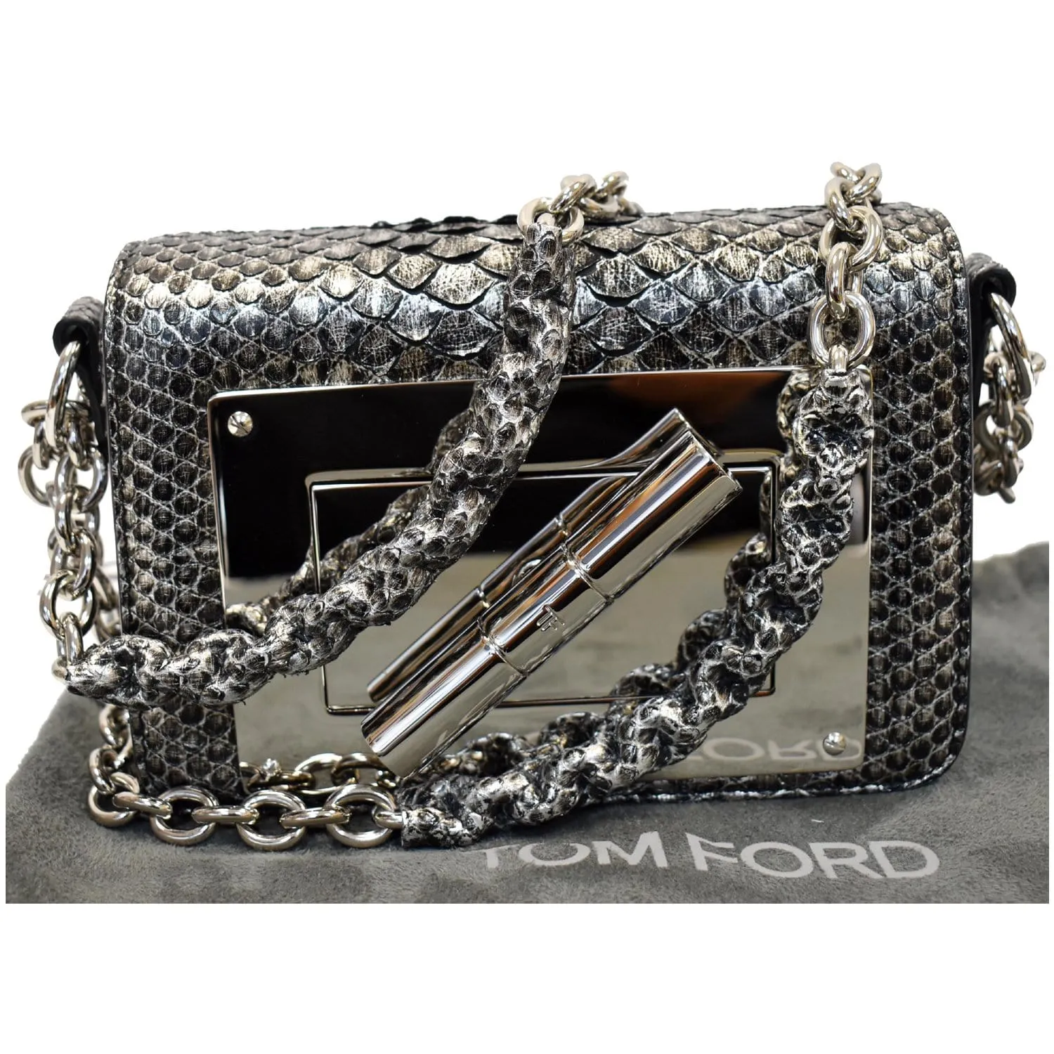 TOM FORD Natalia Small Chain Turnlock Shoulder Bag Silver - 15% OFF