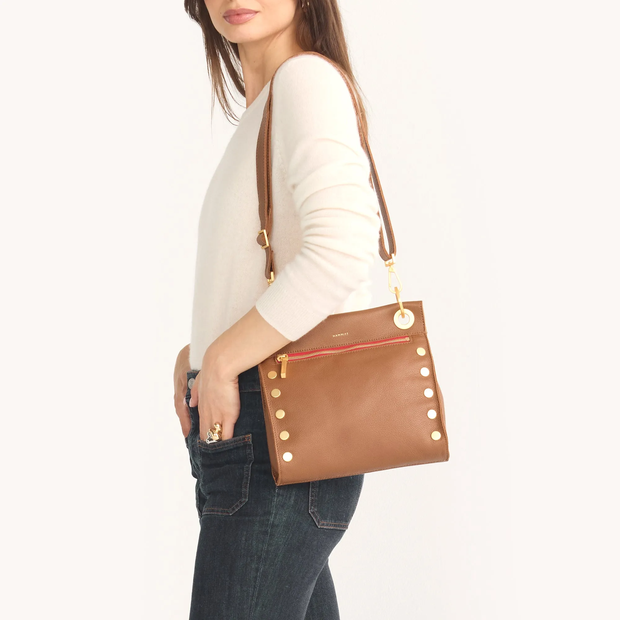Tony | Mahogany Pebble/Brushed Gold Red Zip | Med