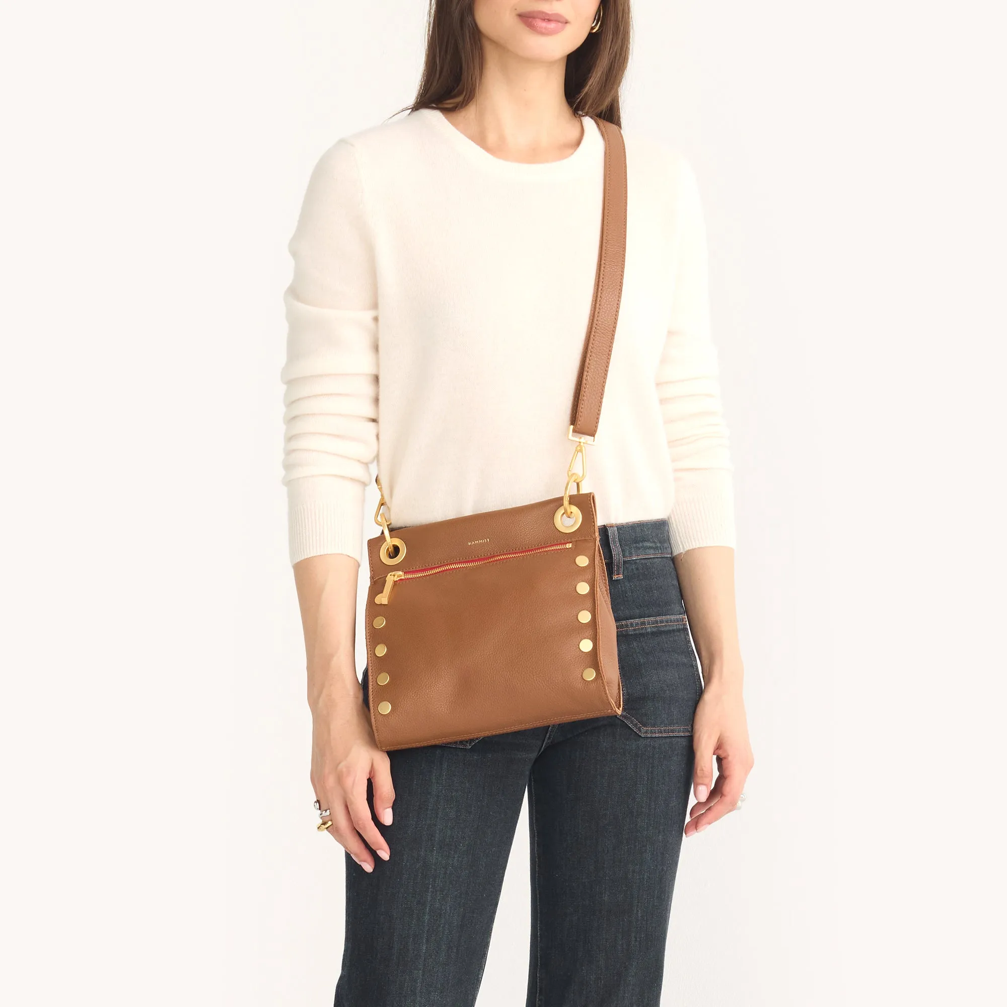 Tony | Mahogany Pebble/Brushed Gold Red Zip | Med
