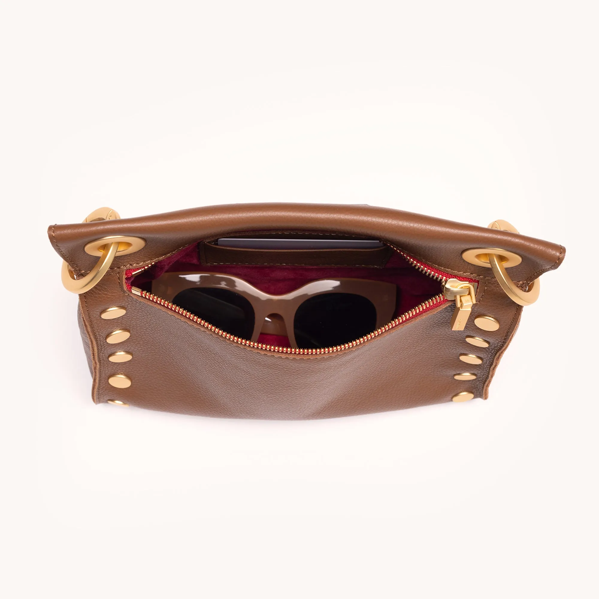 Tony | Mahogany Pebble/Brushed Gold Red Zip | Med