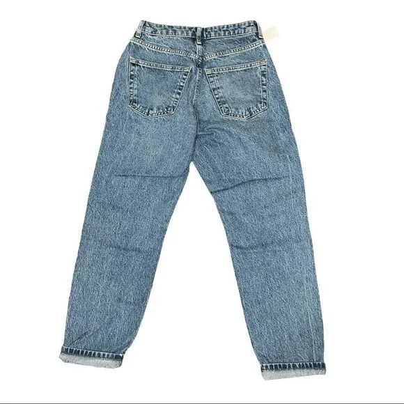 Topshop Double Ripped Jeans in Mid Blue Petite