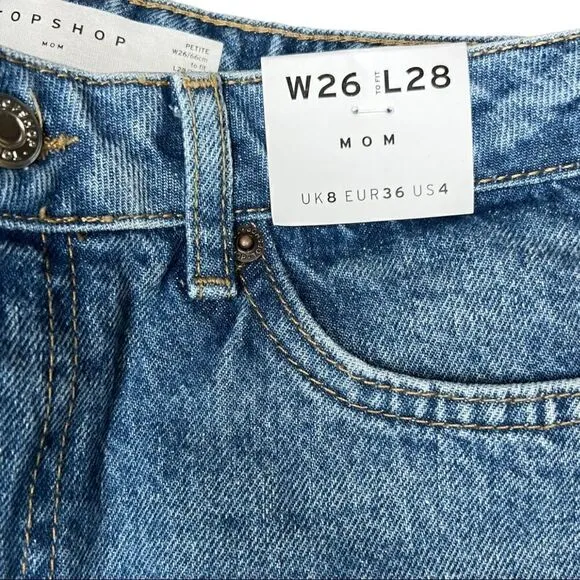 Topshop Double Ripped Jeans in Mid Blue Petite