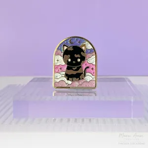 Tortie Cat Sunset Skies Glitter Enamel Pin