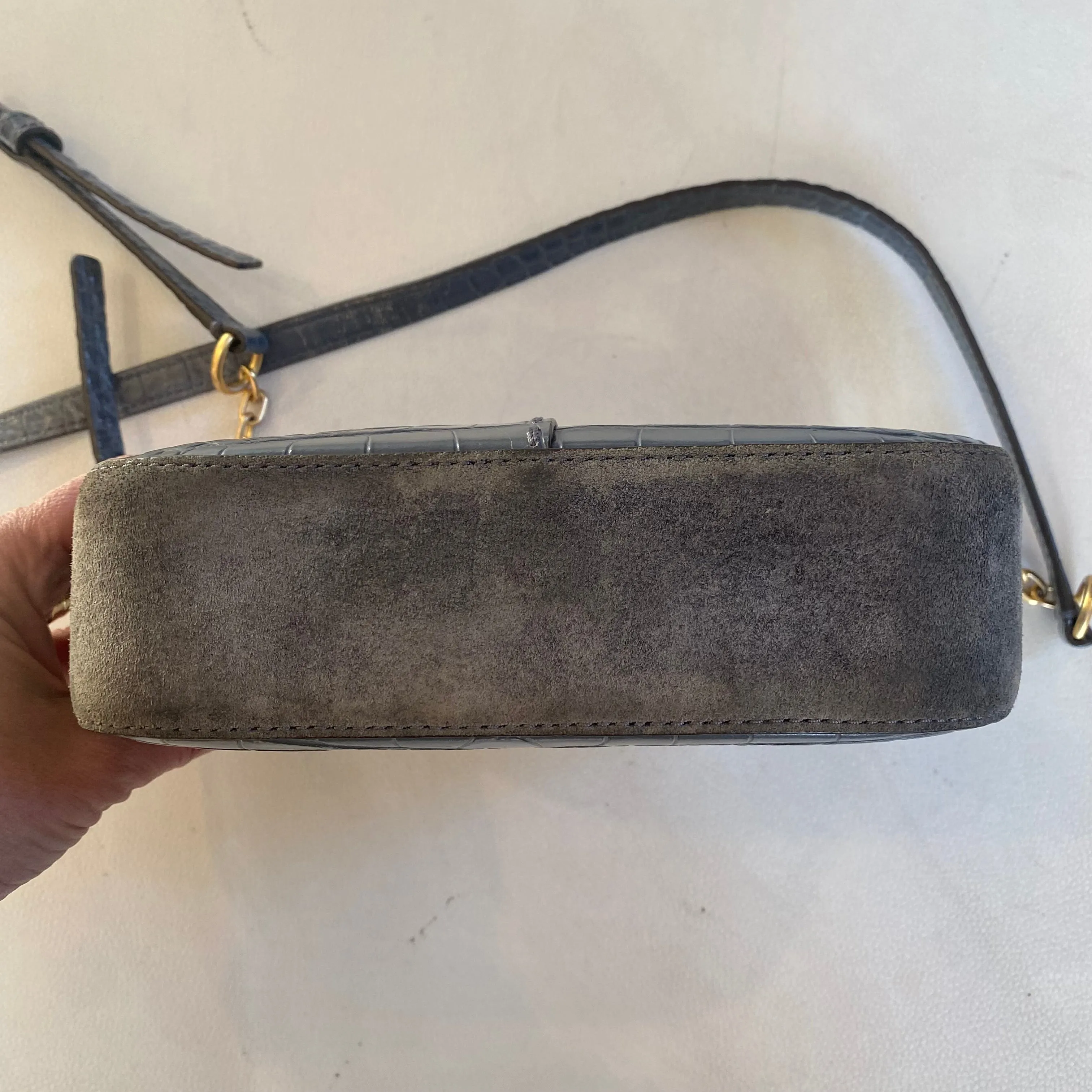 TORY BURCH Crocodile Embossed Crossbody Shoulder Bag Gray