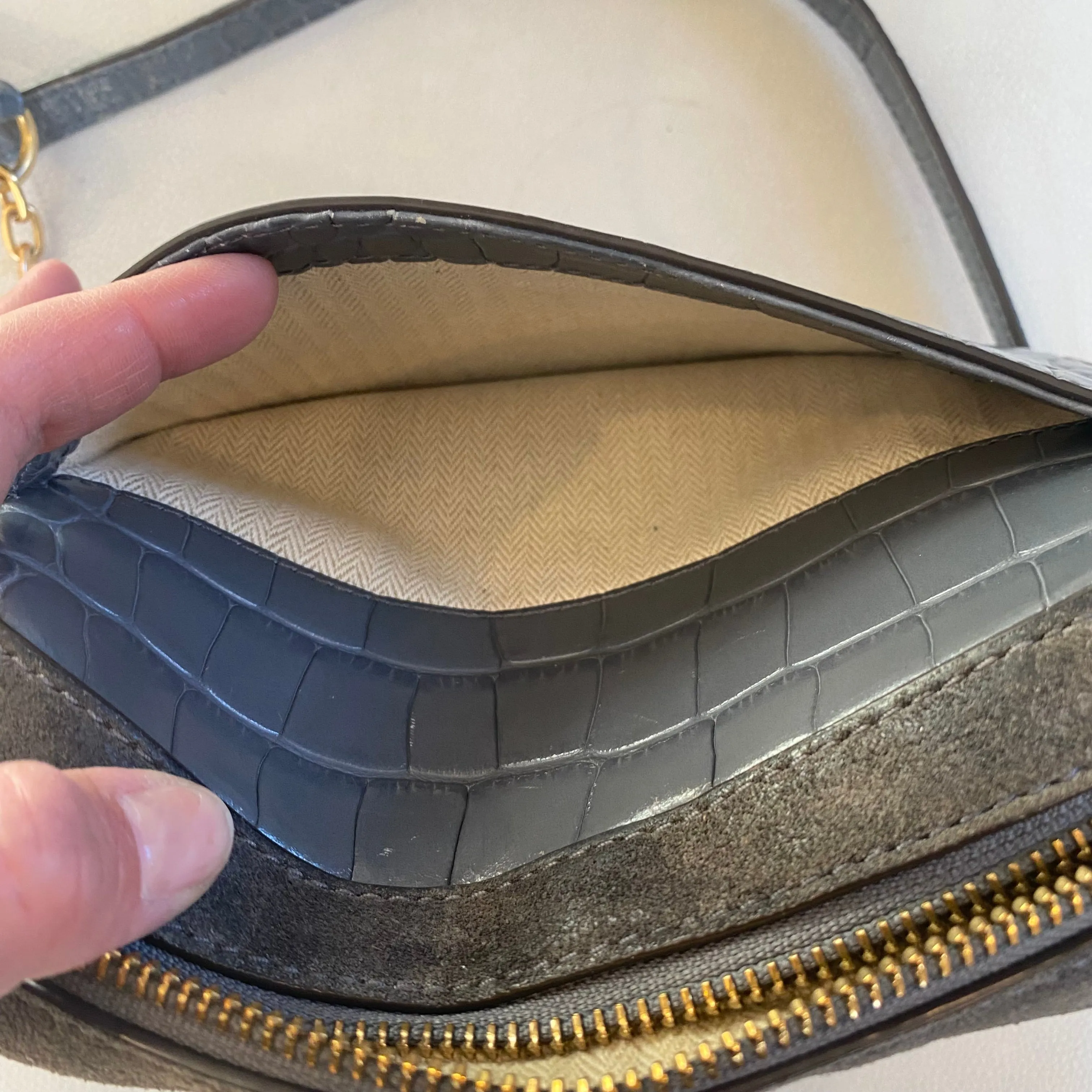 TORY BURCH Crocodile Embossed Crossbody Shoulder Bag Gray