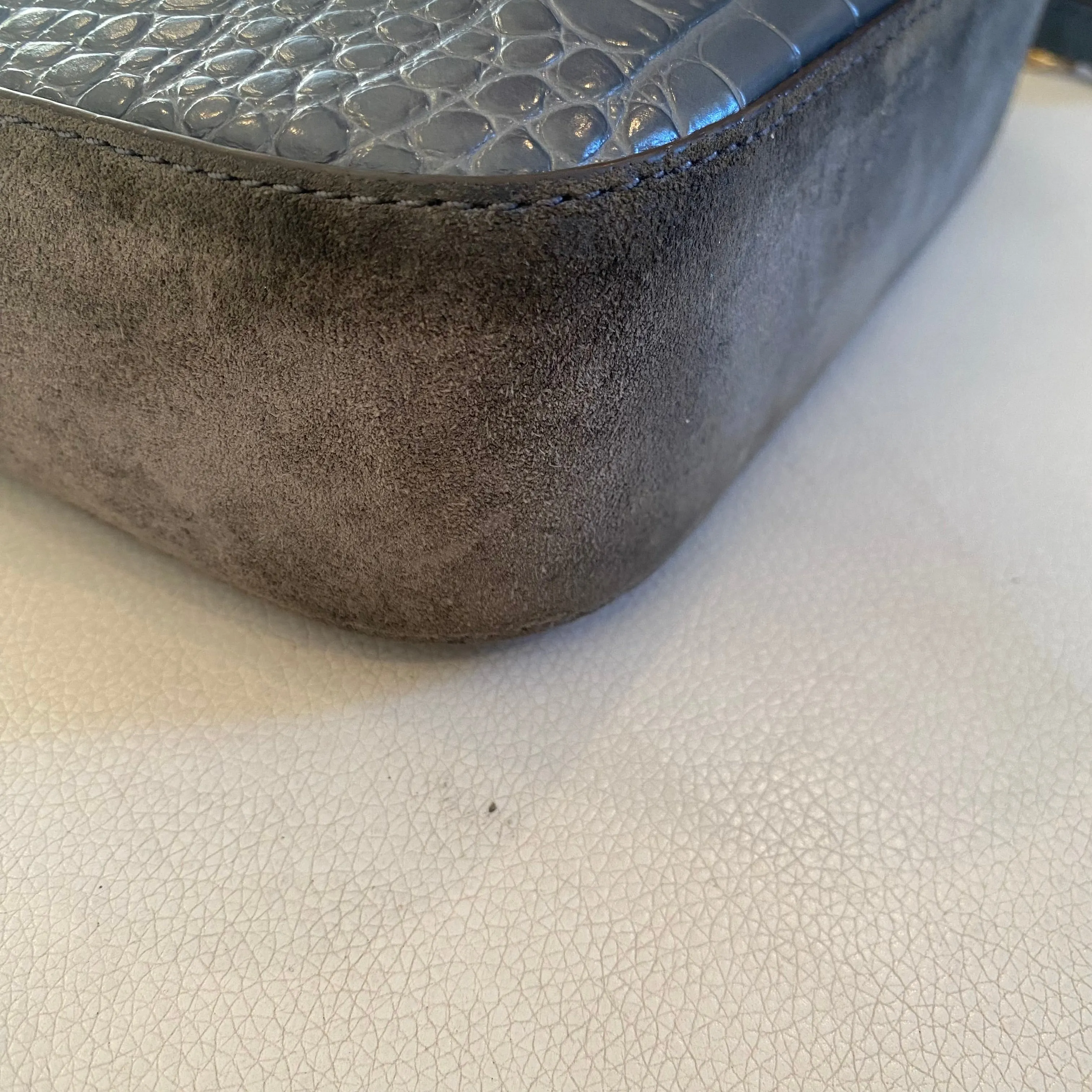 TORY BURCH Crocodile Embossed Crossbody Shoulder Bag Gray