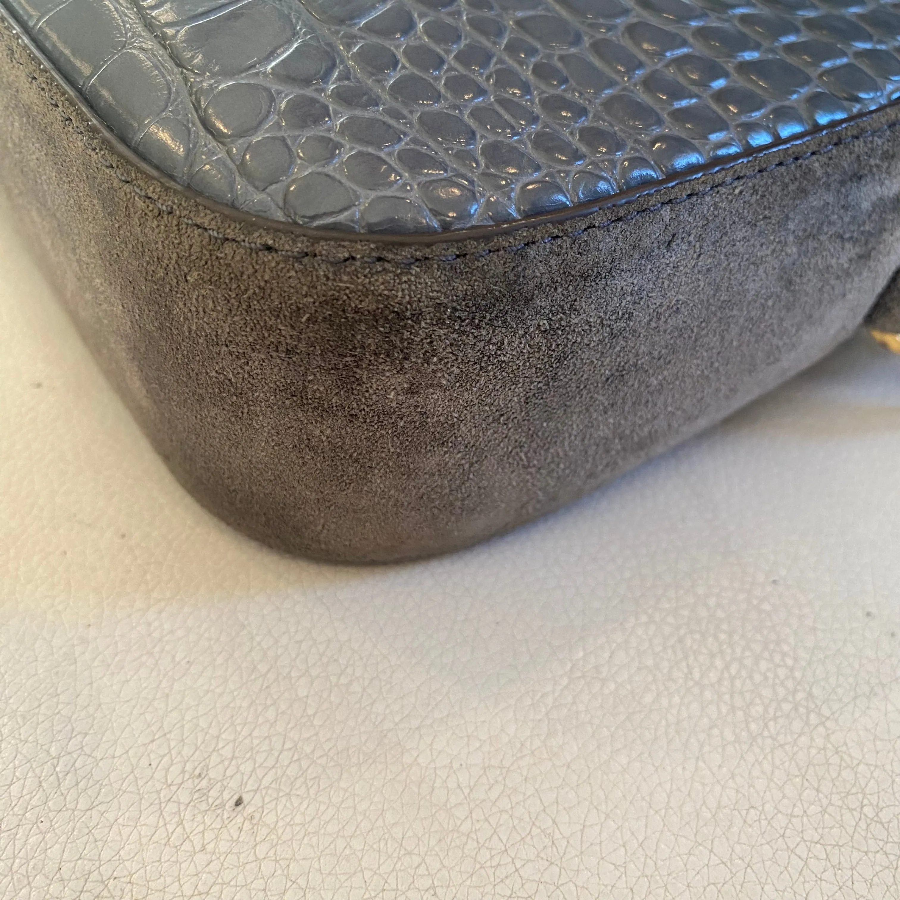TORY BURCH Crocodile Embossed Crossbody Shoulder Bag Gray