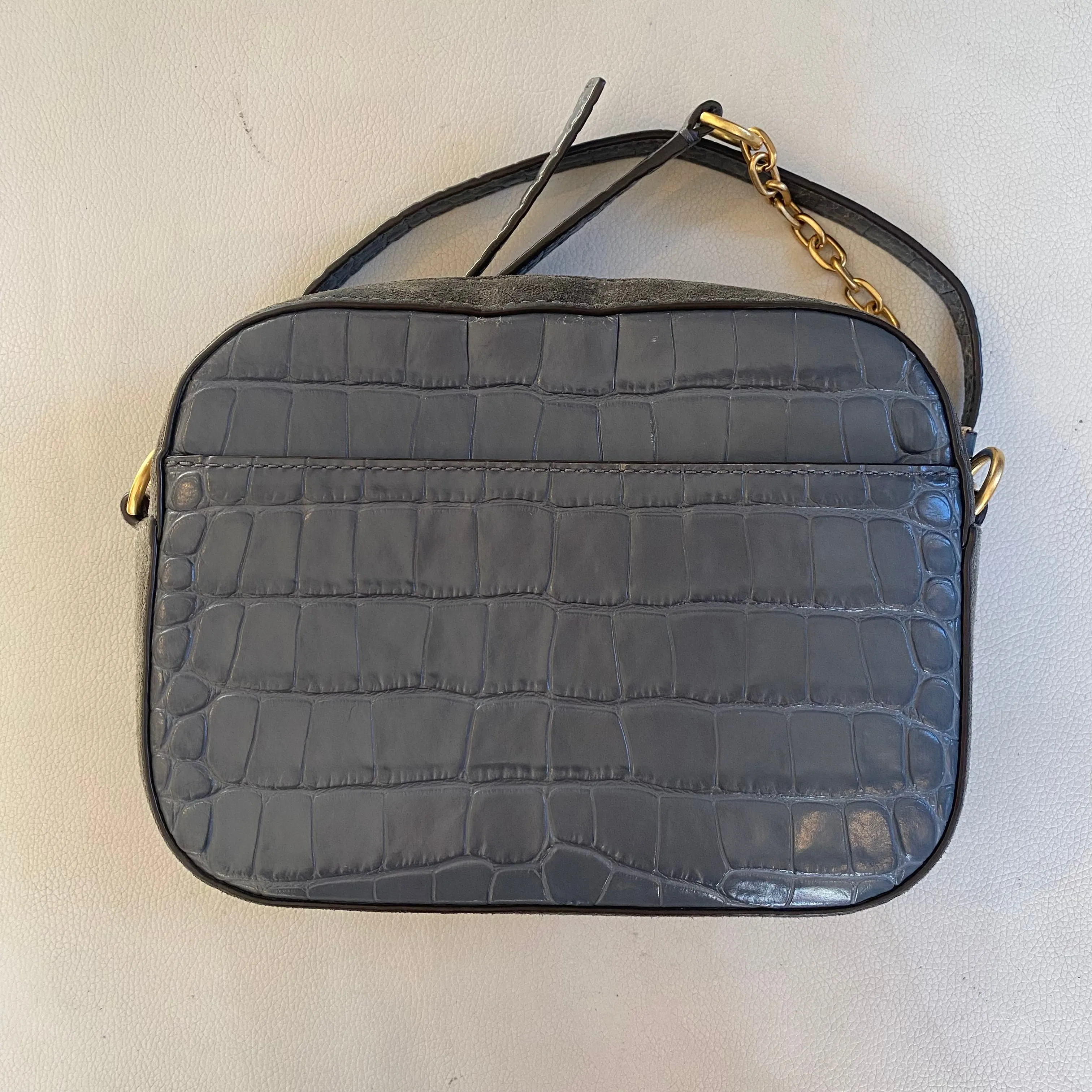TORY BURCH Crocodile Embossed Crossbody Shoulder Bag Gray