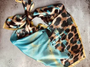 Turquoise Gold Leopard Silk Wild Rag