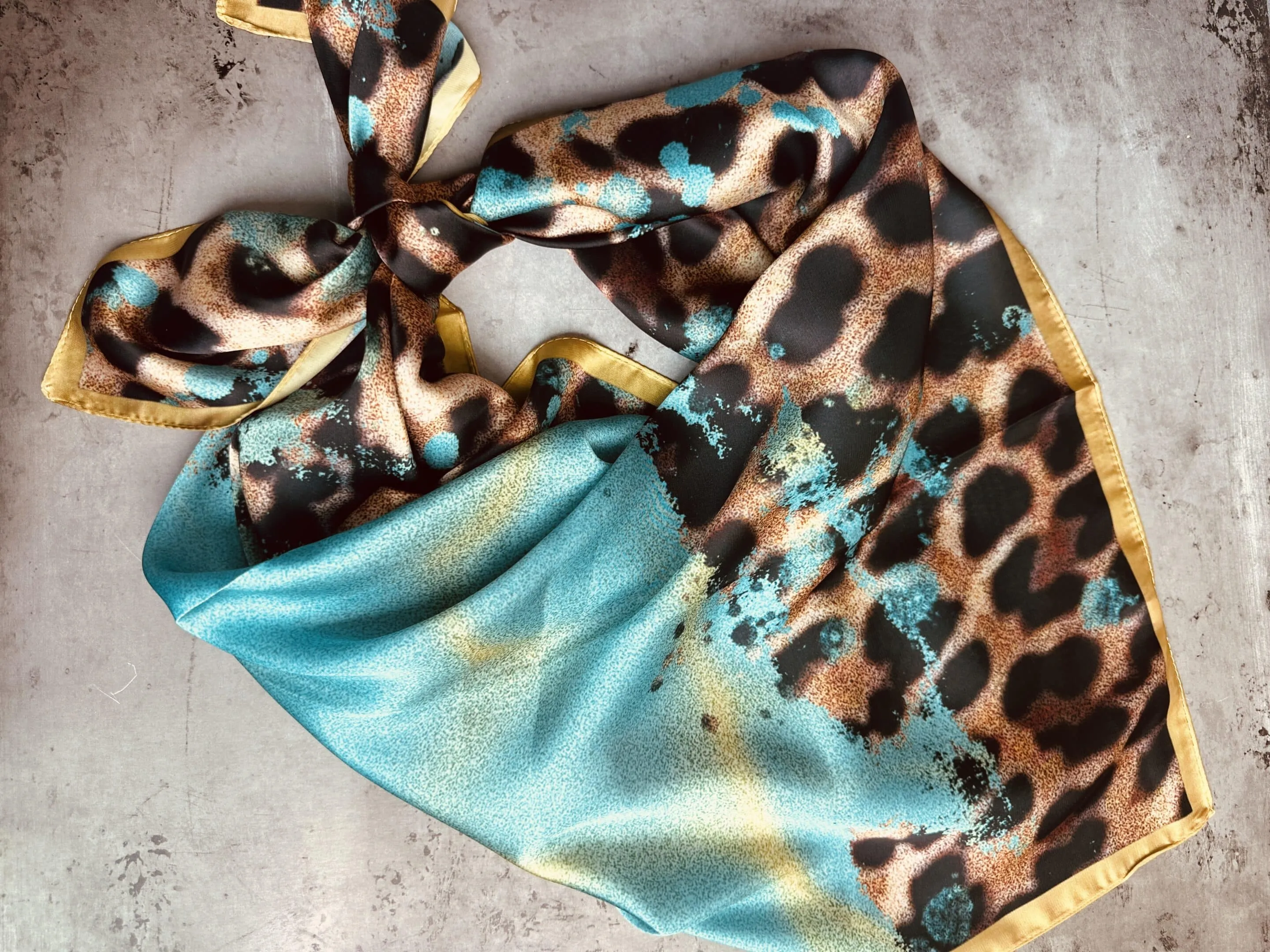 Turquoise Gold Leopard Silk Wild Rag
