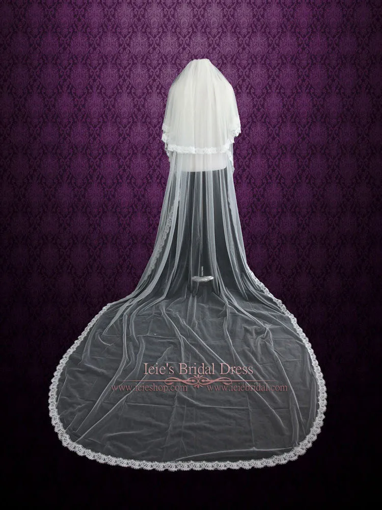 Two Tier Cathedral Length Eye Lash Lace Edge Veil VG1028