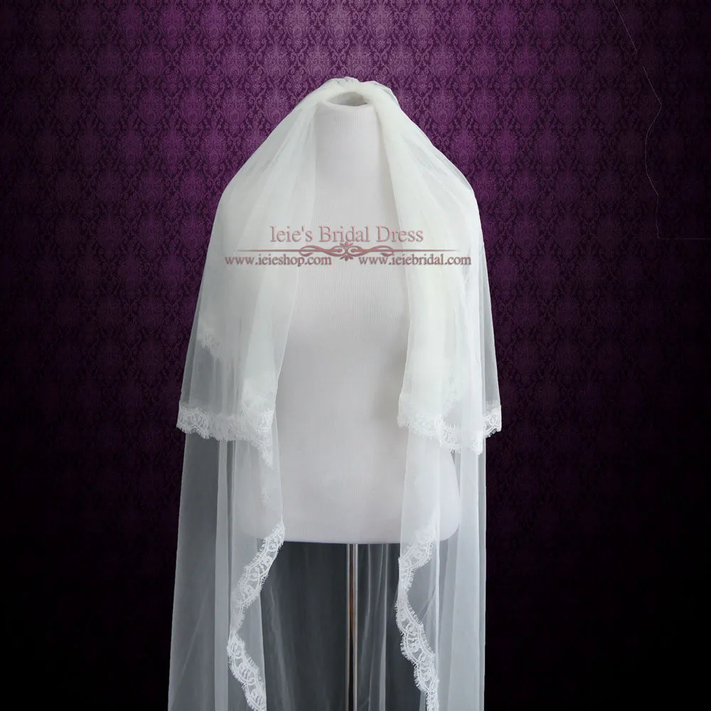 Two Tier Cathedral Length Eye Lash Lace Edge Veil VG1028