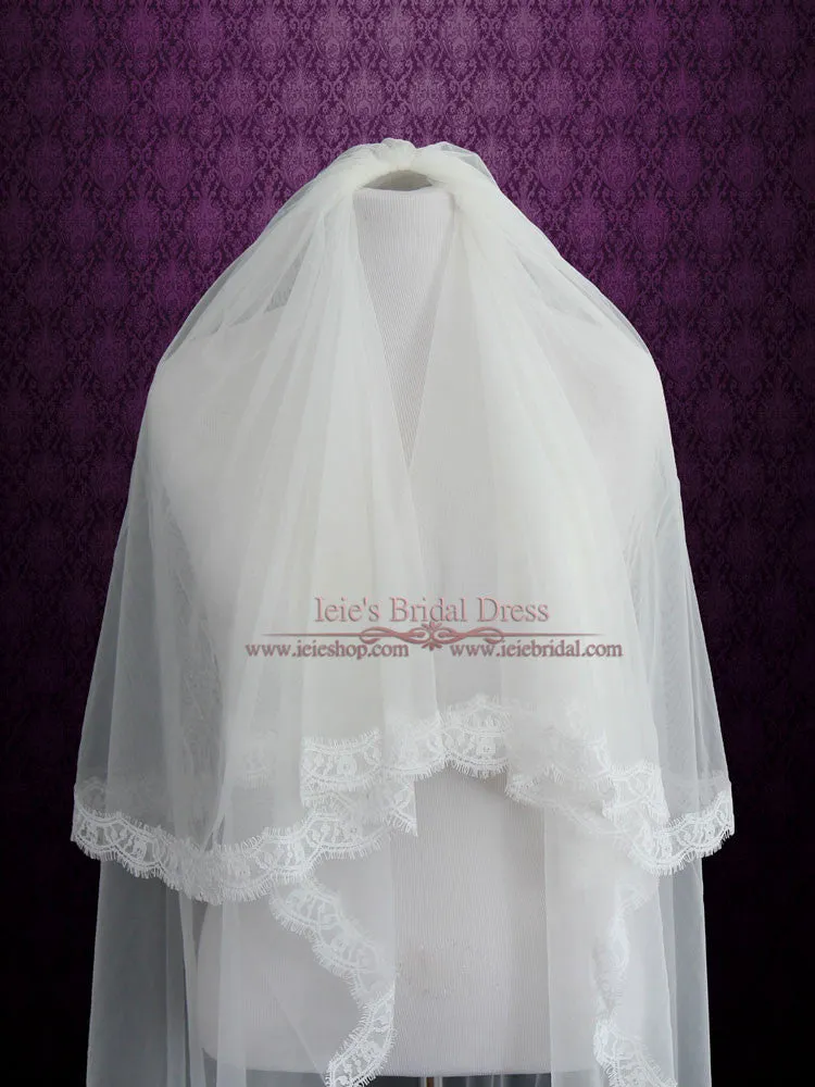 Two Tier Cathedral Length Eye Lash Lace Edge Veil VG1028