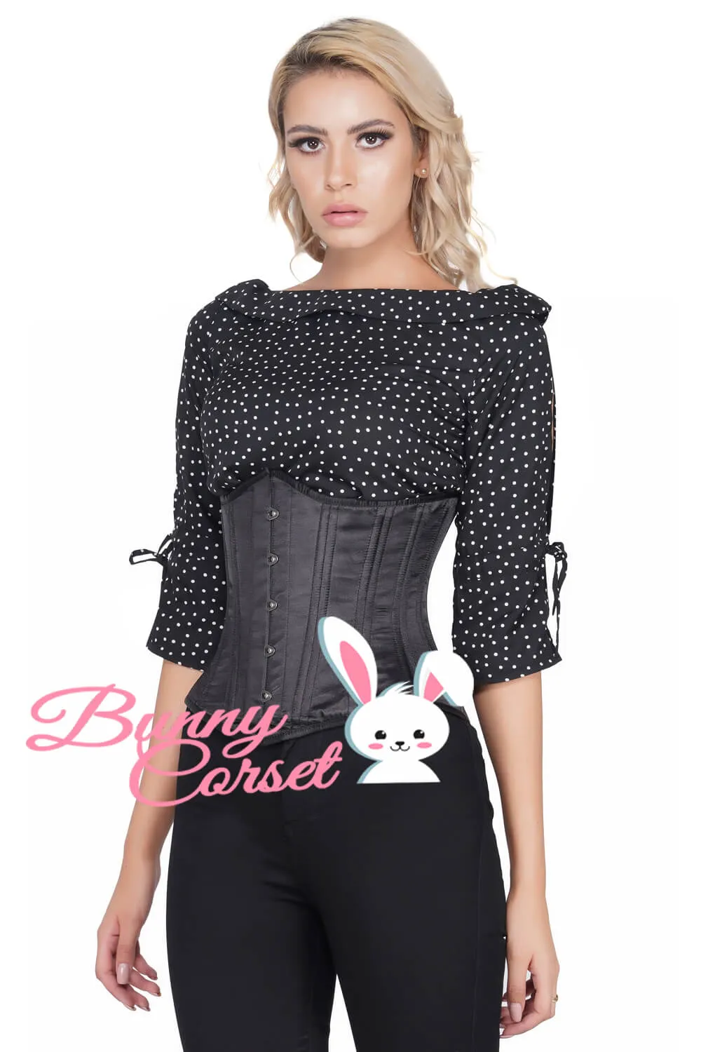 Underbust Black Satin Waist Trainer Corset