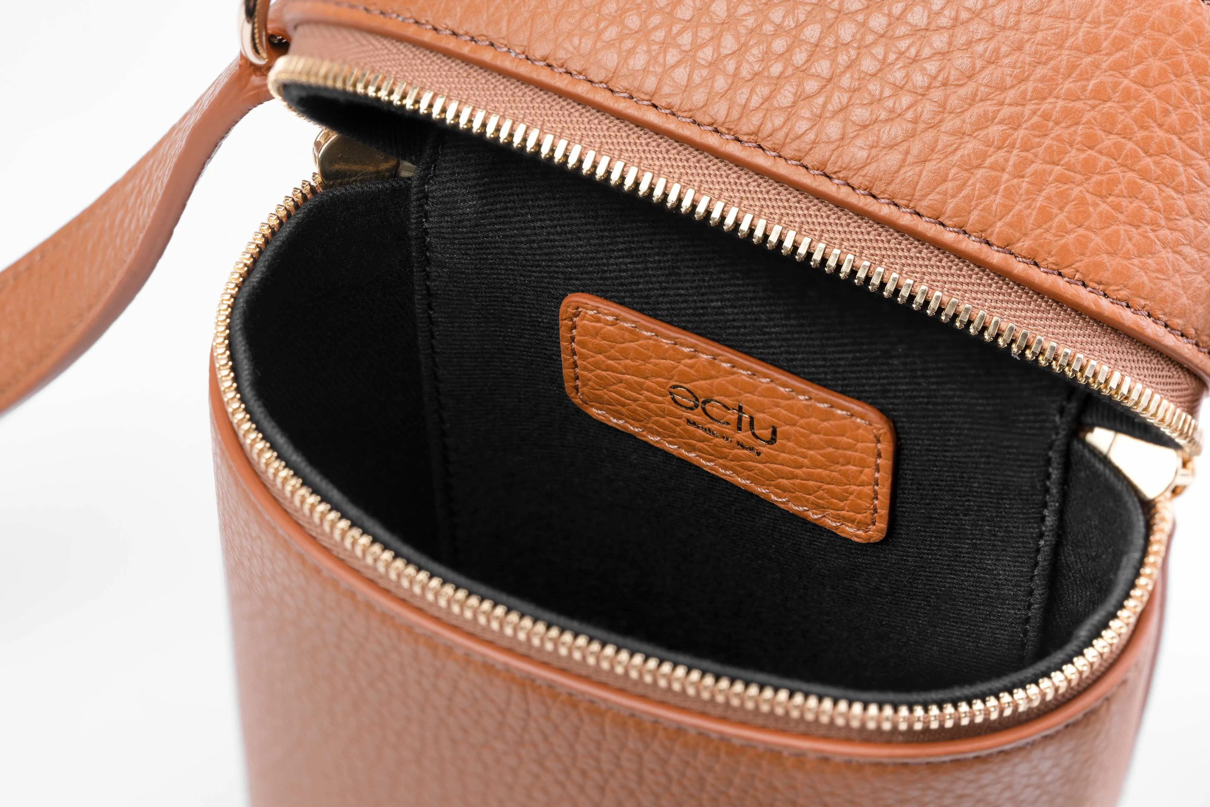 Veda Double Zipper Italian Leather Crossbody in Camel