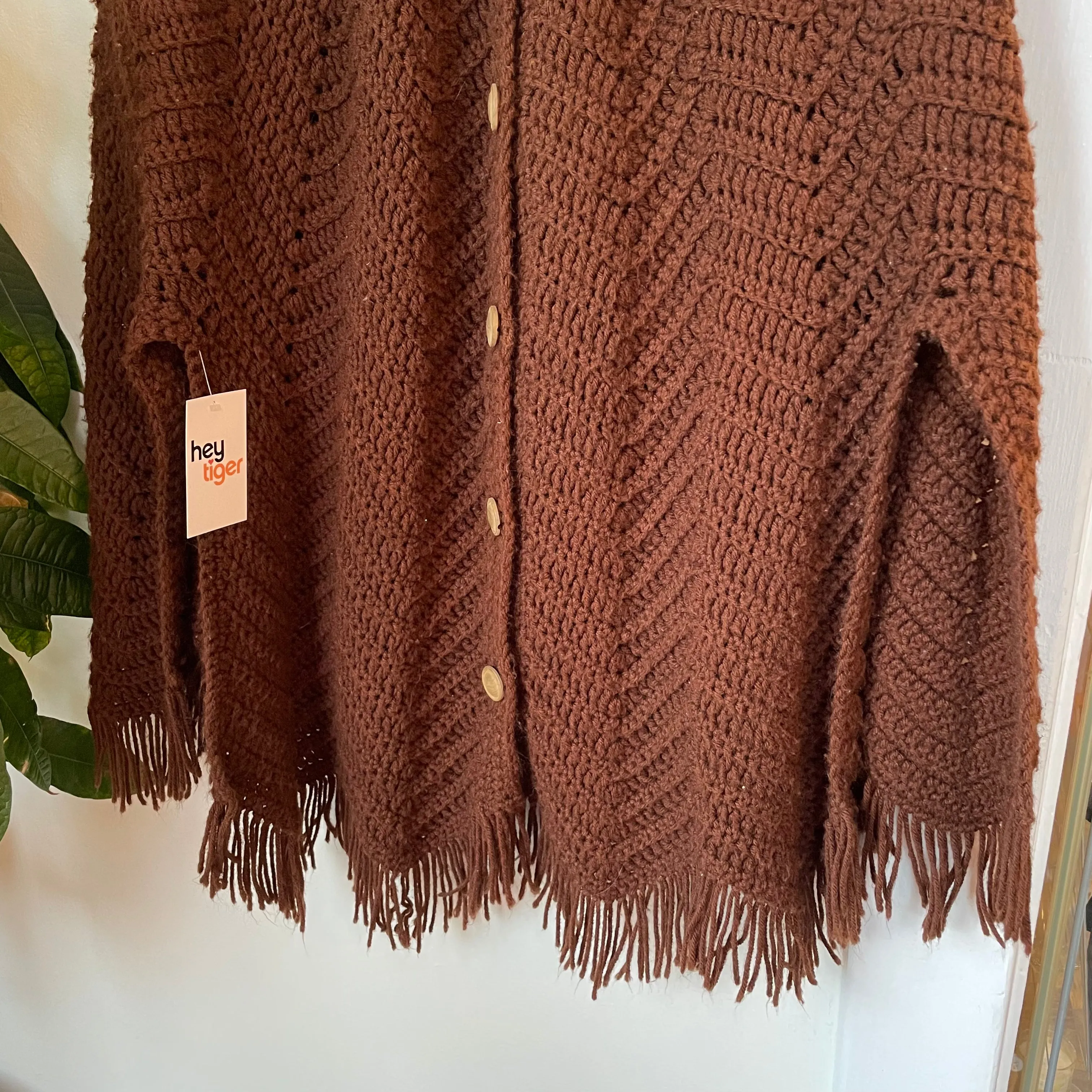 Vintage 60s 70s folk sweater knit PONCHO cape Wrap. Woven Shawl Boho Bohemian Kimono Coat // One Size (ht2395)