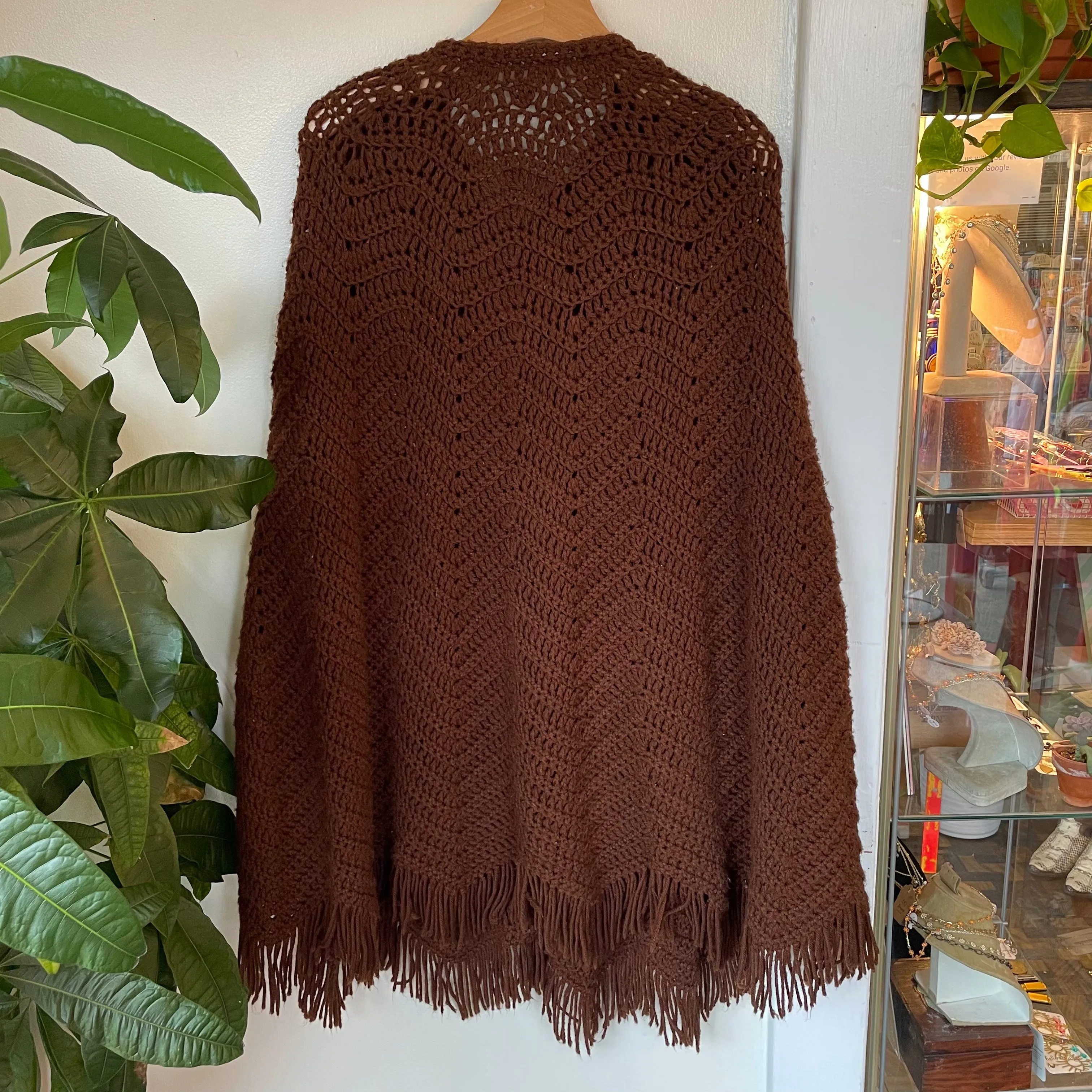 Vintage 60s 70s folk sweater knit PONCHO cape Wrap. Woven Shawl Boho Bohemian Kimono Coat // One Size (ht2395)