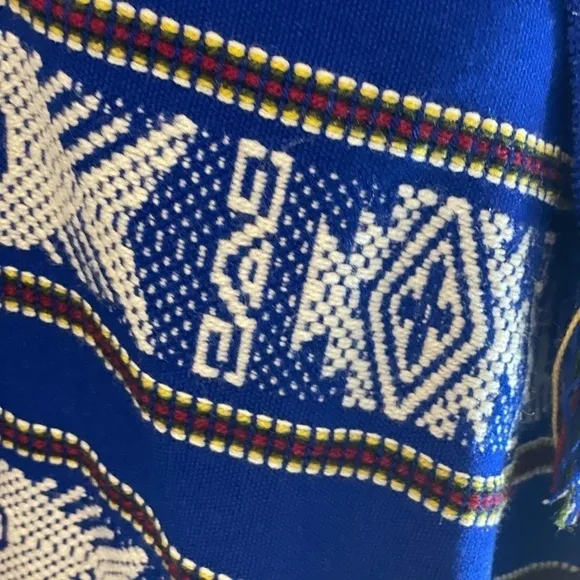 Vintage 80s Blue Fair Isle knit cape poncho jacket, One Size