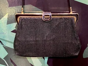 Vintage: Black  Metal Top Clasp Shoulder Bag/Clutch