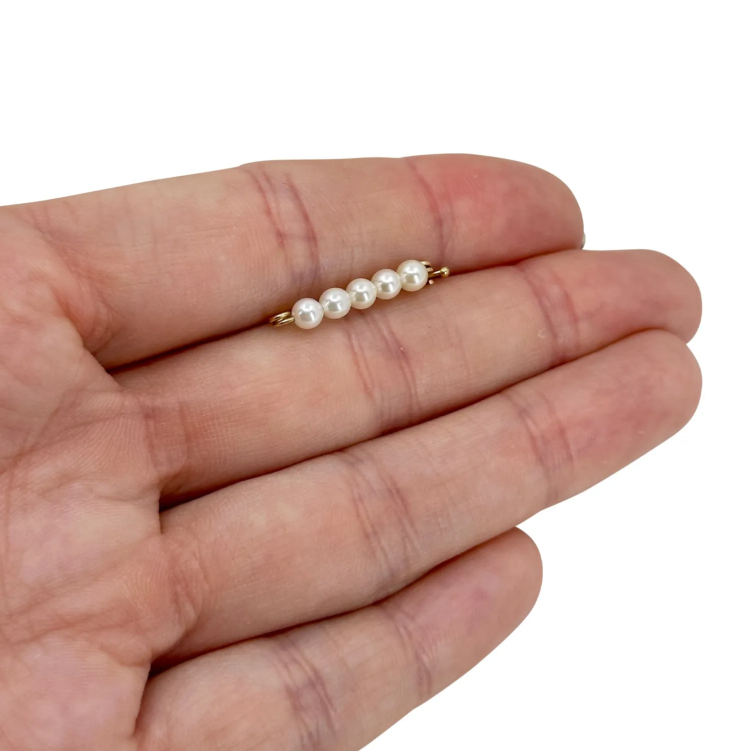 Vintage Shortener Mid Century Petite Cultured Saltwater Akoya Pearl Bar Pin- 14K Yellow Gold