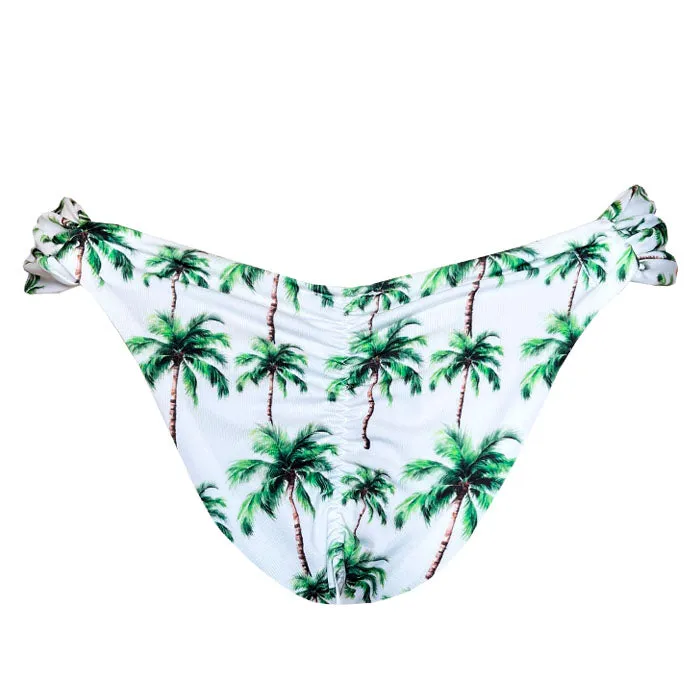 White Coconut Trees Brazilian Classic Side Scrunch Bikini Bottom