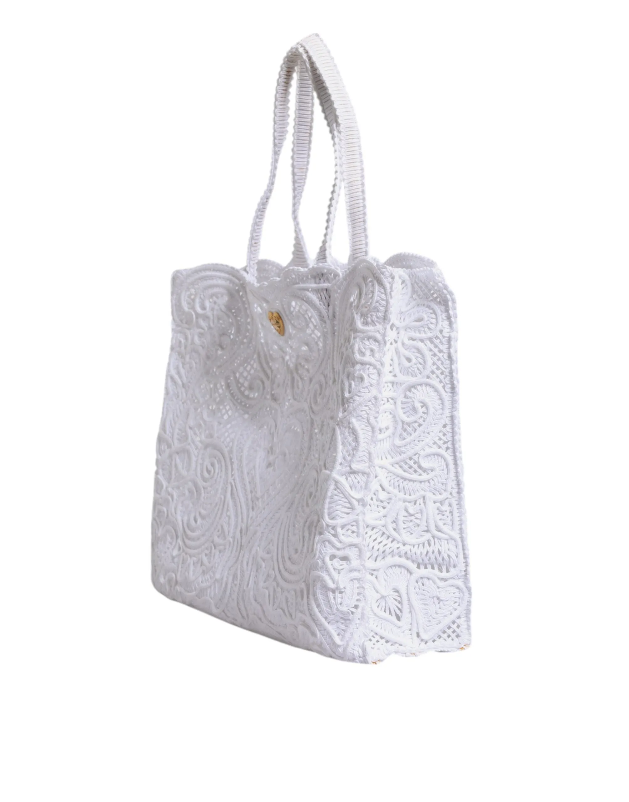 White Cordonetto Lace Beatrice Shopping Tote Bag
