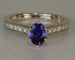 White Gold Tanzanite Ring With A .97 Carat Tanzanite With Exceptional Color
