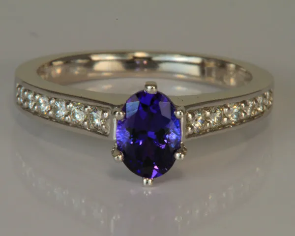 White Gold Tanzanite Ring With A .97 Carat Tanzanite With Exceptional Color