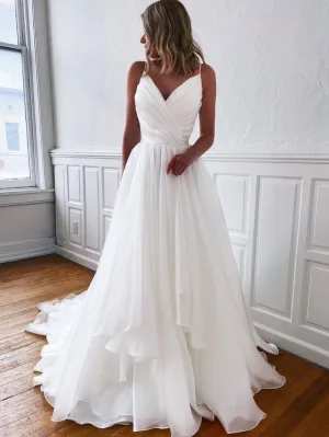 White v neck tulle long prom dress ,white evening dress