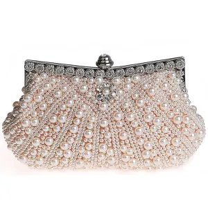 Womens Faux Pearl Cascading Bead Rhinestone Evening Clutch Fashion Purse|JaosWish