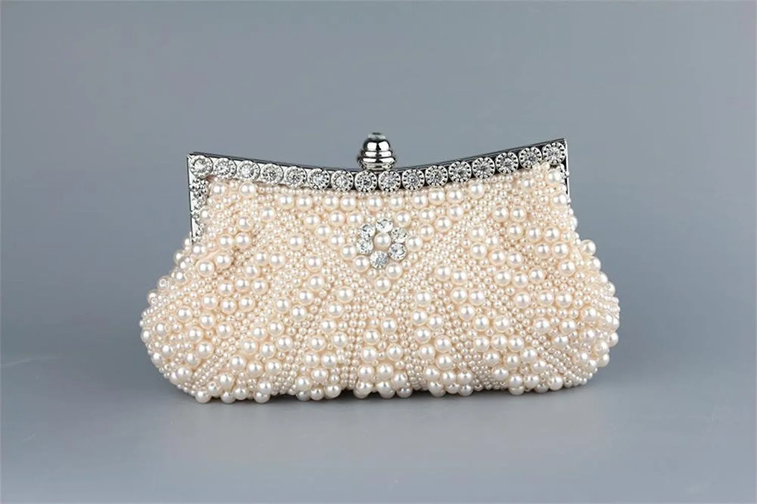 Womens Faux Pearl Cascading Bead Rhinestone Evening Clutch Fashion Purse|JaosWish