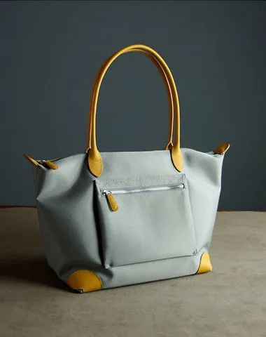Womens Light Gray Nylon Shoulder Tote Small Light Gray Nylon Handbag Purse for Ladies