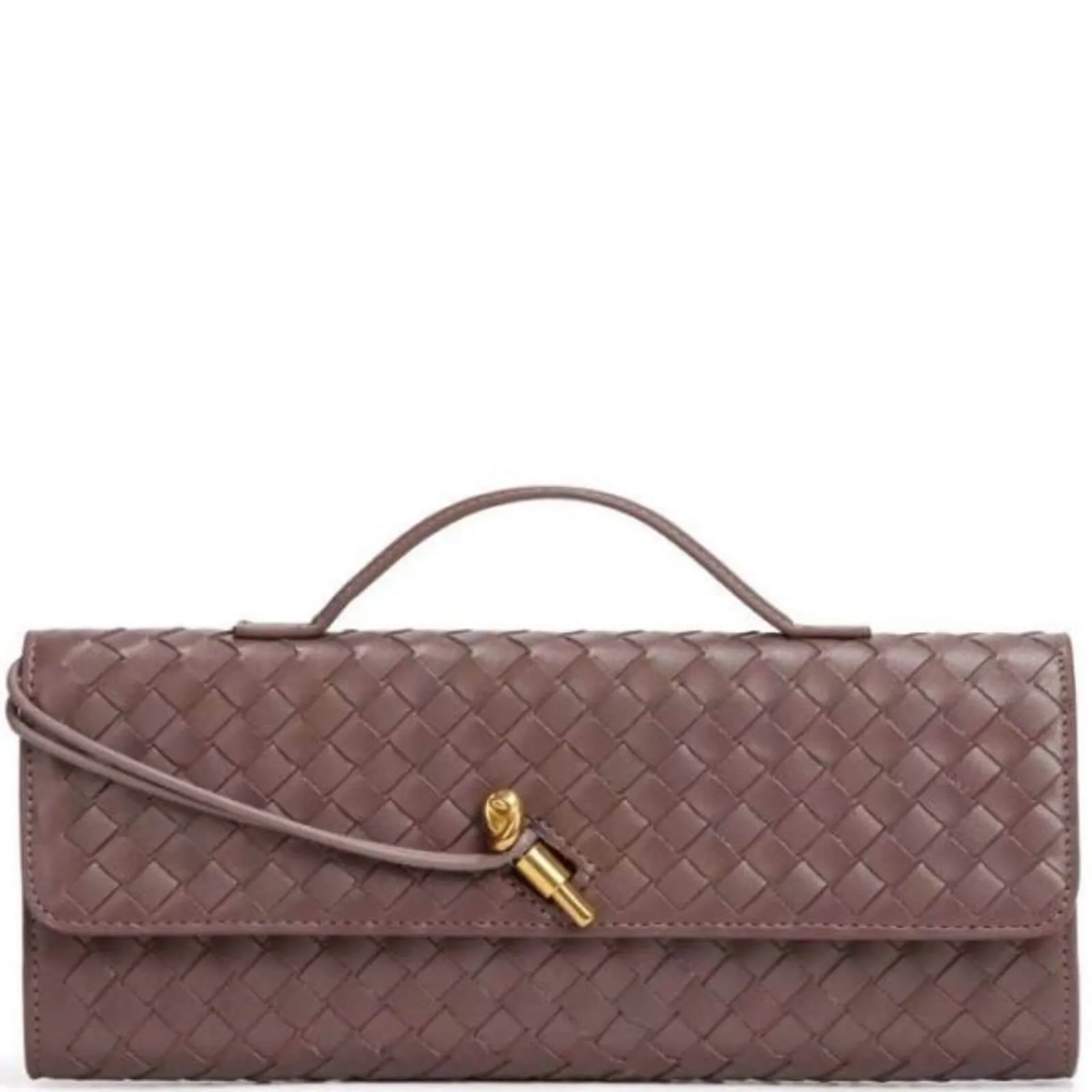 Woven Clutch Bag With Gold Hardware - Taupe