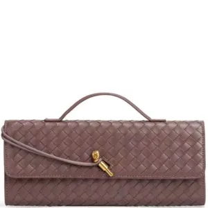 Woven Clutch Bag With Gold Hardware - Taupe
