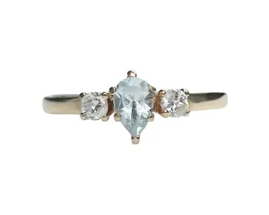 Yellow Gold Aquamarine and Diamond Ring (Authentic Pre-Owned)