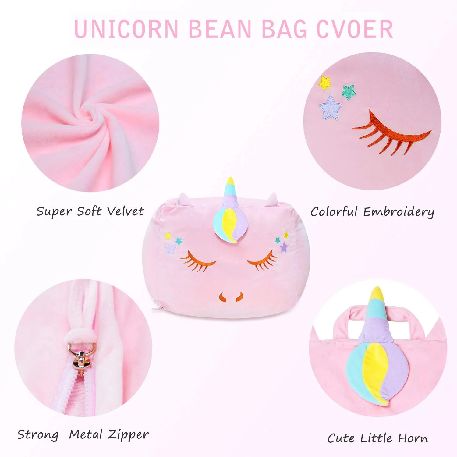 Yoweenton Unicorn Stuffed Animal Toy Storage Cover, Bean Bag Chair Cover