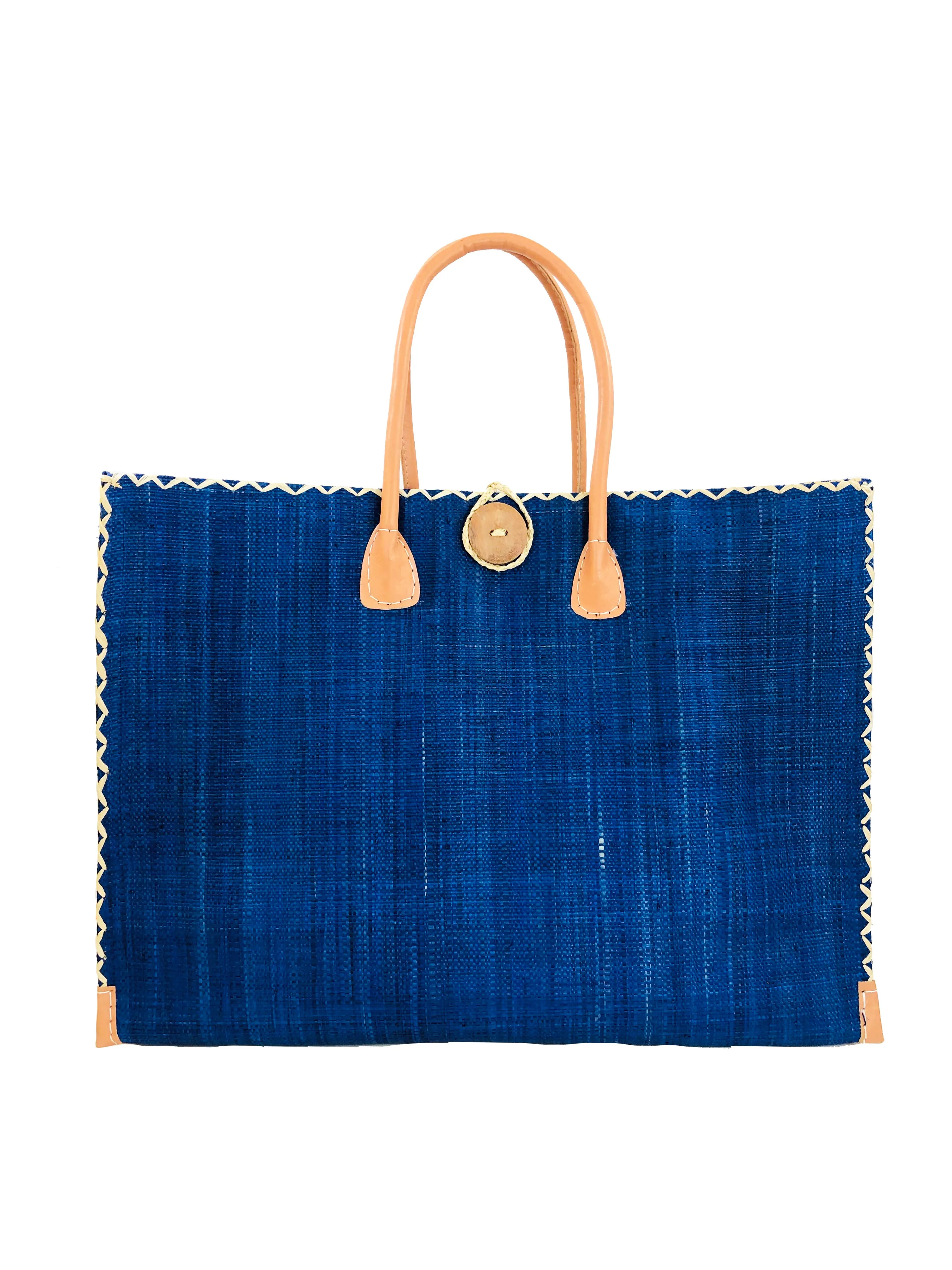 Zafran Solid Colors Large Straw Beach Bag with Plastic Liner