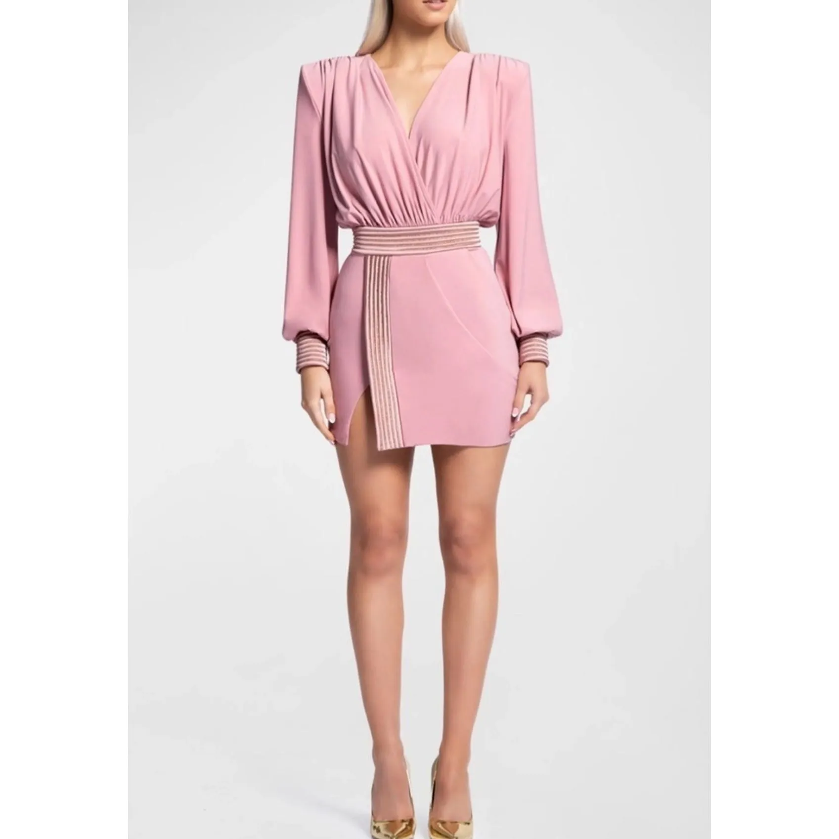 Zhivago Ready Blush Structured Shoulder Open Back Mini Dress